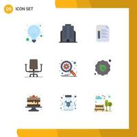 Pack of 9 Modern Flat Colors Signs and Symbols for Web Print Media such as search database file work chair Editable Vector Design Elements