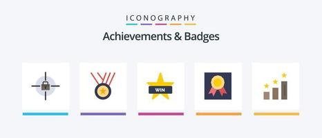 Achievements and Badges Flat 5 Icon Pack Including performance. achievements. badges. medal. badges. Creative Icons Design vector