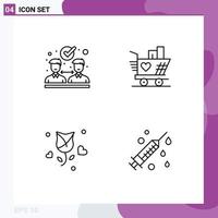 Editable Vector Line Pack of 4 Simple Filledline Flat Colors of agreement love trolly heart valentine Editable Vector Design Elements