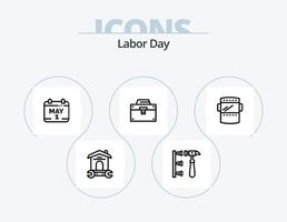 diseño de iconos del paquete de iconos de línea del día del trabajo 5. caja de herramientas construcción. casco industrial. caja. tiempo vector