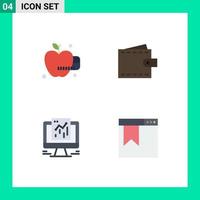 Mobile Interface Flat Icon Set of 4 Pictograms of medical apple google finance wallet bookmark Editable Vector Design Elements