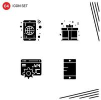 Mobile Interface Solid Glyph Set of 4 Pictograms of app api concept phone heart mobile Editable Vector Design Elements