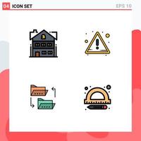 Pack of 4 Modern Filledline Flat Colors Signs and Symbols for Web Print Media such as house file home warning sharing Editable Vector Design Elements