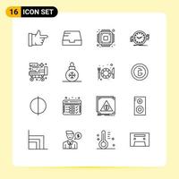 Universal Icon Symbols Group of 16 Modern Outlines of patient bed hospital microchip bed counter Editable Vector Design Elements