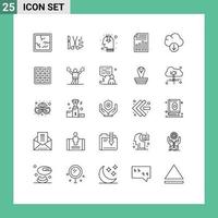 grupo de símbolos de icono universal de 25 líneas modernas de hoja de datos archivo de informe de marketing elementos de diseño vectorial editables vector
