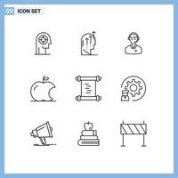 Pack of 9 Modern Outlines Signs and Symbols for Web Print Media such as apple online consultant intelligence man consulting Editable Vector Design Elements