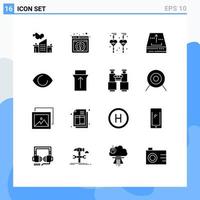 Set of 16 Vector Solid Glyphs on Grid for human eye dangling earrings up file Editable Vector Design Elements