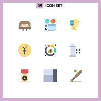 Flat Color Pack of 9 Universal Symbols of analytics finance two coin mobile Editable Vector Design Elements