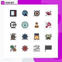 Universal Icon Symbols Group of 16 Modern Flat Color Filled Lines of flowchart develop object coding wind Editable Creative Vector Design Elements