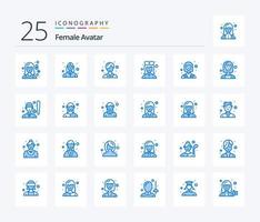 avatar femenino 25 paquete de iconos de color azul que incluye la industria. enfermero. cosmetólogo. enfermera hospitalaria enfermera vector