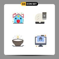paquete de 4 signos y símbolos de iconos planos modernos para medios de impresión web, como elementos de diseño de vectores editables de diya de seguridad de bienes inmuebles
