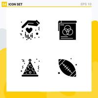 Pack of 4 creative Solid Glyphs of gift night brusher fly ball Editable Vector Design Elements