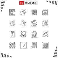 Pack of 16 Modern Outlines Signs and Symbols for Web Print Media such as city profile database laptop account Editable Vector Design Elements