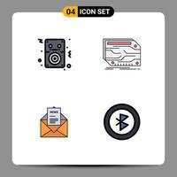 Group of 4 Modern Filledline Flat Colors Set for audio news player custom business Editable Vector Design Elements