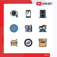 Pack of 9 Modern Filledline Flat Colors Signs and Symbols for Web Print Media such as deal home speakers document system Editable Vector Design Elements