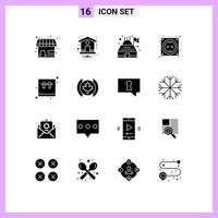 16 Thematic Vector Solid Glyphs and Editable Symbols of shopping ecommerce observatory box hardware Editable Vector Design Elements