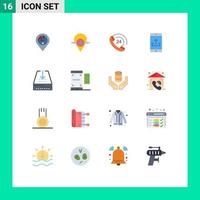 Group of 16 Modern Flat Colors Set for upload mobile application location mobile support Editable Pack of Creative Vector Design Elements