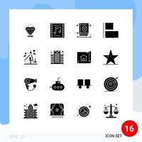 Mobile Interface Solid Glyph Set of 16 Pictograms of design horizontal music scene align muslim Editable Vector Design Elements