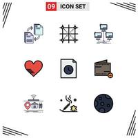 paquete de iconos de vector de stock de 9 signos y símbolos de línea para elementos de diseño de vector editables de conexión de computadora de programación de corazón similar