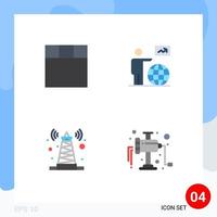 Group of 4 Flat Icons Signs and Symbols for grid tower globe go grinder Editable Vector Design Elements