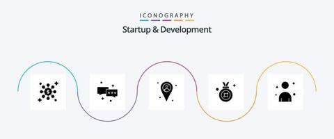 Startup And Develepment Glyph 5 Icon Pack Including . man. map. male. award ribbon vector