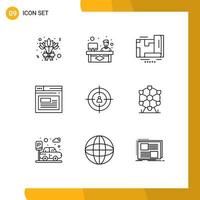 Outline Pack of 9 Universal Symbols of marketing audience location website page Editable Vector Design Elements