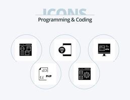 Programming And Coding Glyph Icon Pack 5 Icon Design. develop. app. development. development. coding vector