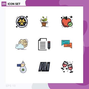 Group of 9 Filledline Flat Colors Signs and Symbols for data innovation apple idea brainstorming Editable Vector Design Elements