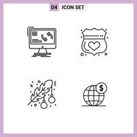 Mobile Interface Line Set of 4 Pictograms of synchronization shield data medical christmas Editable Vector Design Elements