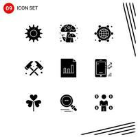 9 iconos creativos signos y símbolos modernos de análisis de globo de documento de gráfico elementos de diseño de vector editables de fuego