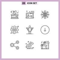 conjunto de 9 iconos de interfaz de usuario modernos signos de símbolos para libros de negocios ayuda a establecer elementos de diseño de vectores editables de educación