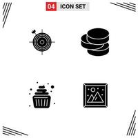 Editable Vector Line Pack of 4 Simple Solid Glyphs of focus cake arrow coins kid Editable Vector Design Elements