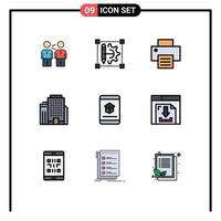 Modern Set of 9 Filledline Flat Colors Pictograph of job office edit printing printer Editable Vector Design Elements