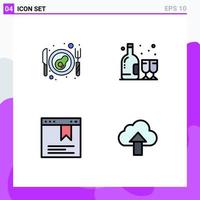 Set of 4 Modern UI Icons Symbols Signs for bacon website alcohol bottle upload Editable Vector Design Elements