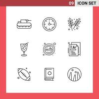 Pack of 9 Modern Outlines Signs and Symbols for Web Print Media such as sign cigarette agriculture juice beach Editable Vector Design Elements