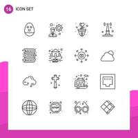 Universal Icon Symbols Group of 16 Modern Outlines of knowledge books growth things iot Editable Vector Design Elements