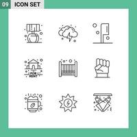 Group of 9 Outlines Signs and Symbols for freedom bad preparation baby real Editable Vector Design Elements