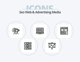 seo web y publicidad línea de medios icono paquete 5 diseño de iconos. computadora. código. grafico. codificación. gráfico móvil vector