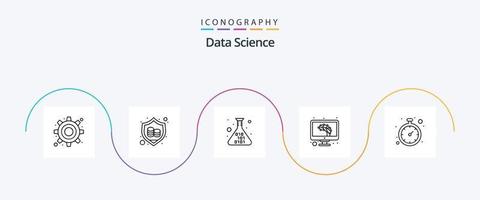 paquete de iconos de la línea 5 de ciencia de datos que incluye el tiempo. reloj. binario. computadora. inteligencia artificial vector