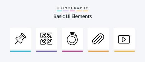 Basic Ui Elements Line 5 Icon Pack Including media. watch. paper. timer. clock. Creative Icons Design vector