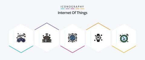 internet de las cosas paquete de iconos de 25 líneas completas que incluye señal. Wifi. globo. iot Internet vector