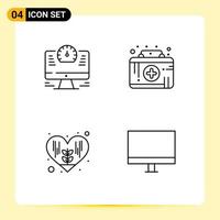 Set of 4 Vector Filledline Flat Colors on Grid for computer heart watch medical aid computers Editable Vector Design Elements