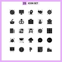 Set of 25 Vector Solid Glyphs on Grid for audience power ability off heart Editable Vector Design Elements