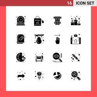 Set of 16 Vector Solid Glyphs on Grid for attachment success box position cryotherapy Editable Vector Design Elements