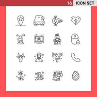 Universal Icon Symbols Group of 16 Modern Outlines of balance easter cruiser love spacecraft Editable Vector Design Elements