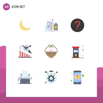 paquete de línea de vector editable de 9 colores planos simples de solución de gráfico de botella de búsqueda de carro elementos de diseño de vector editable