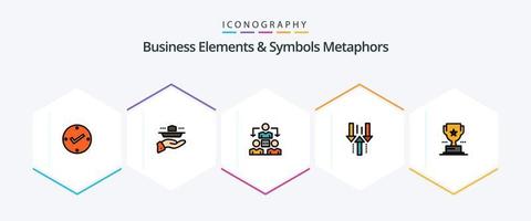 Elementos comerciales y metáforas de símbolos Paquete de iconos de 25 líneas completas que incluye descarga. arriba. cena. abajo. comunicación vector