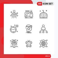 Pack of 9 Modern Outlines Signs and Symbols for Web Print Media such as headset vr pumpkin heart love Editable Vector Design Elements