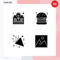 Solid Glyph Pack of 4 Universal Symbols of study party idea food holiday Editable Vector Design Elements