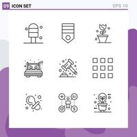 Outline Pack of 9 Universal Symbols of gavel sleep floral rest bedroom Editable Vector Design Elements